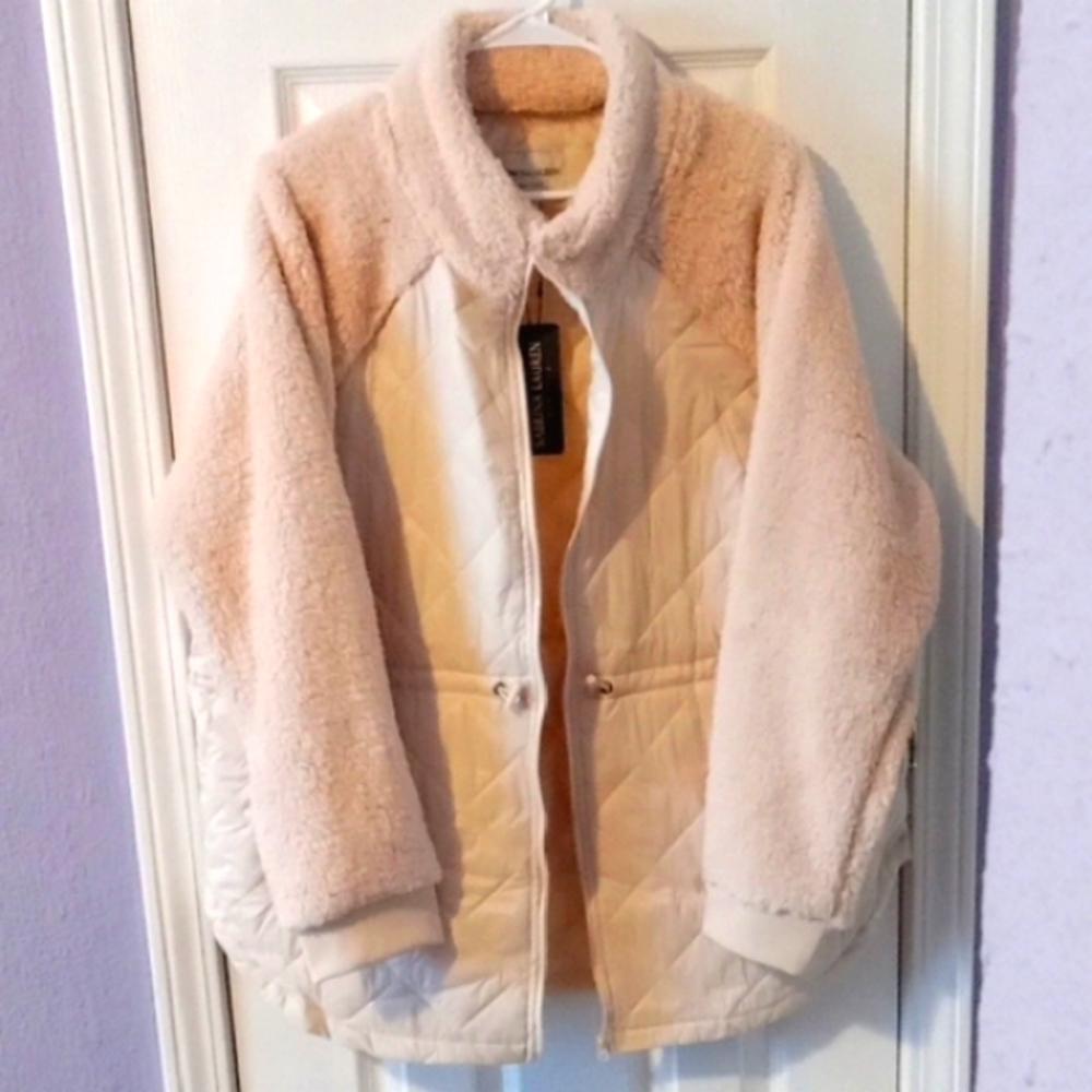 Cream Teddy Jacket with Plush Texture and Cozy Fit, Sabrina Lauren